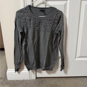 Express Gray Embellished Crewneck Sweater